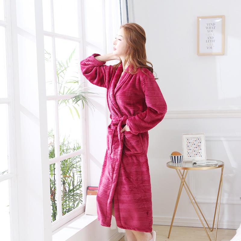 

Women Flannel Nightgown Robe Sleepwear Kimono Bath Dress Gown Autumn Winter Warm Kimono Robe, Burgundy