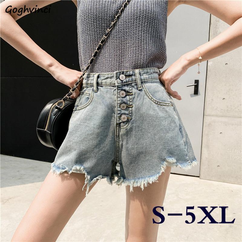 

Shorts Women Summer Fur-line Ripped Denim All-match Leisure Korean Style Mini Short Buttons Large Size 5XL Womens Ulzzang Chic, Black
