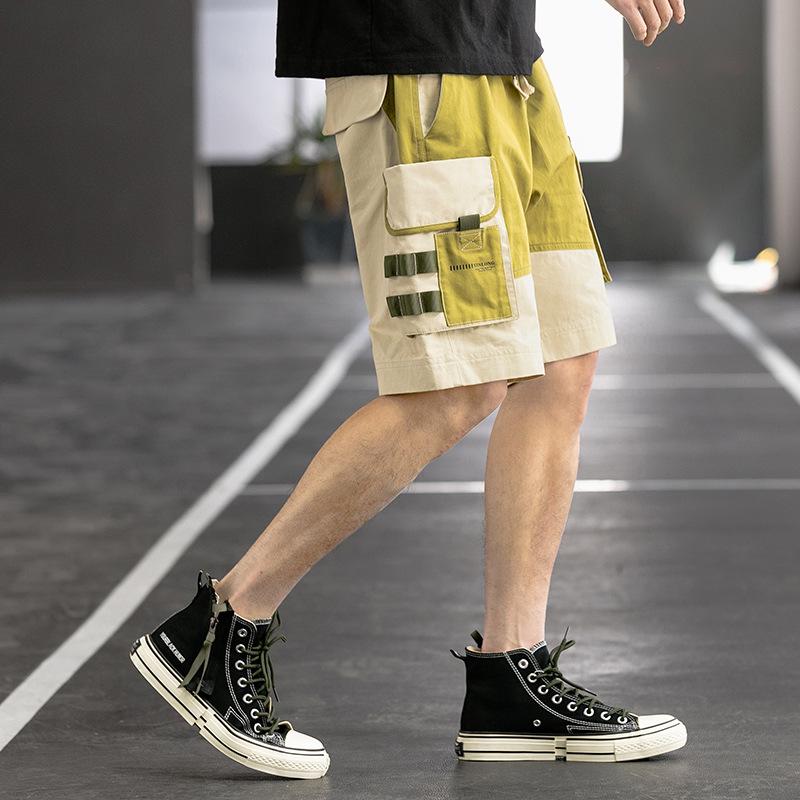 

2020 Summer Men's Shorts Drawstring Multi-pocket Cargo Shorts Loose Large Size Polyester Comfortable Five-point Male, Army green