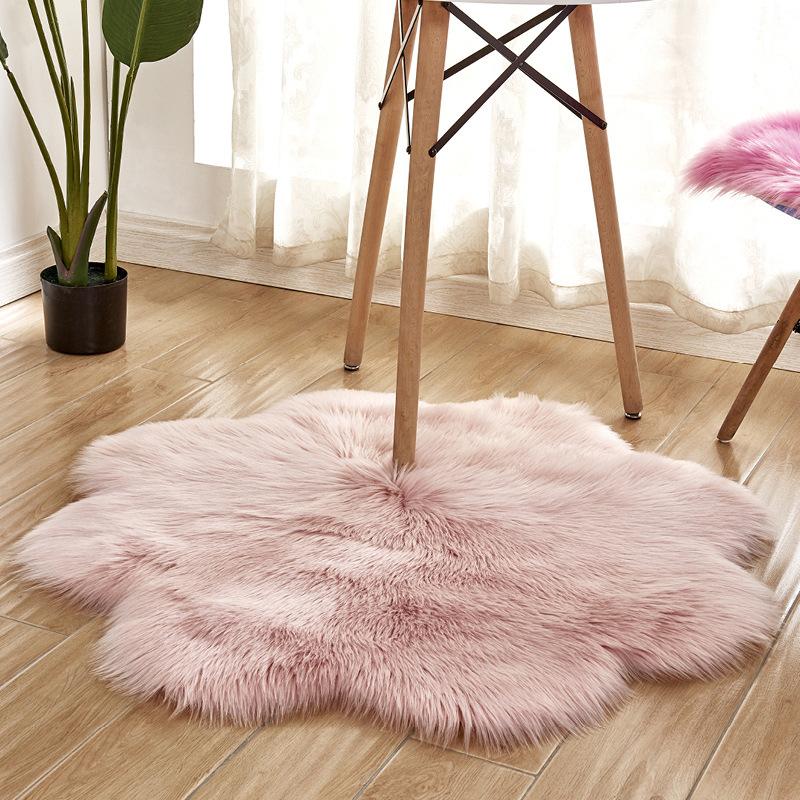 

90*90cm New Flower Shape 17 Color Long Hair Living Room Carpet Fashion Fluffy Soft Area Rug Home Decor Bedroom Rugs Carpets Kids, Red