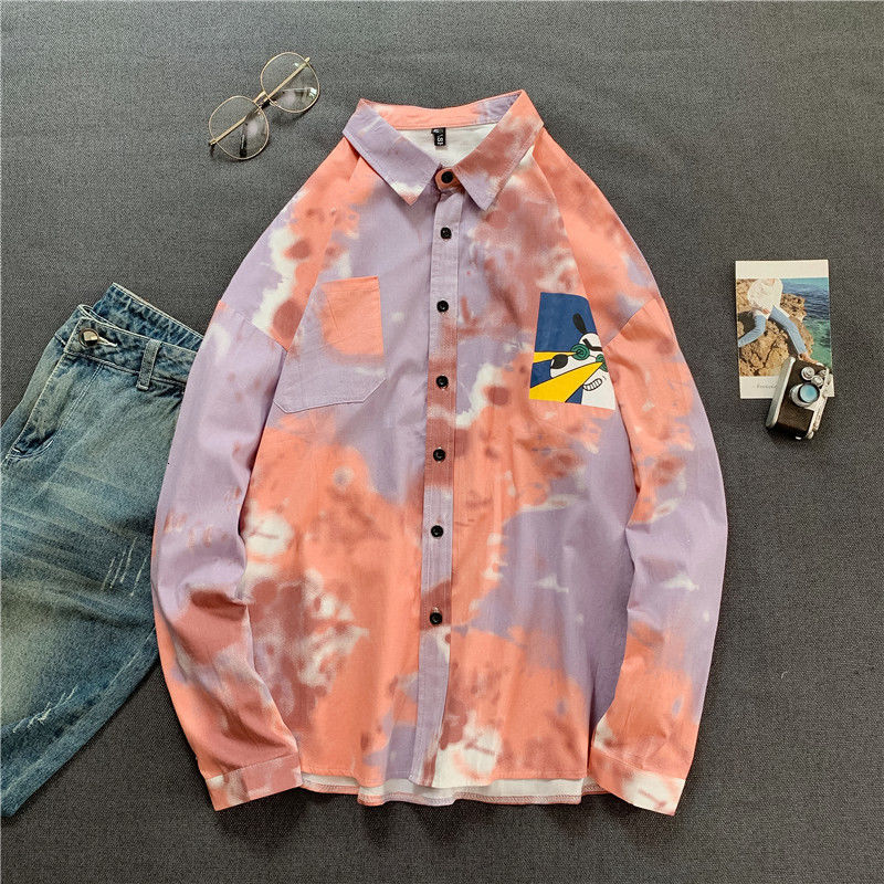 

Fall/winter 2021 Men's Fine New Pure Tie-dye Lovers Long Sleeve Shirts Loosely Loosey Youth Clothing B78K, Blue
