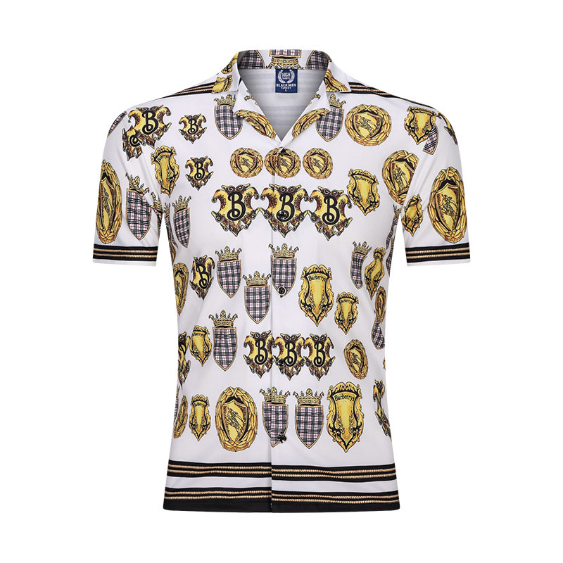 

2020 with Sleeves Men's Casual Male Shirt Streetwear Printed Beach Short Sleeve Shirts Clothes Oversize, White