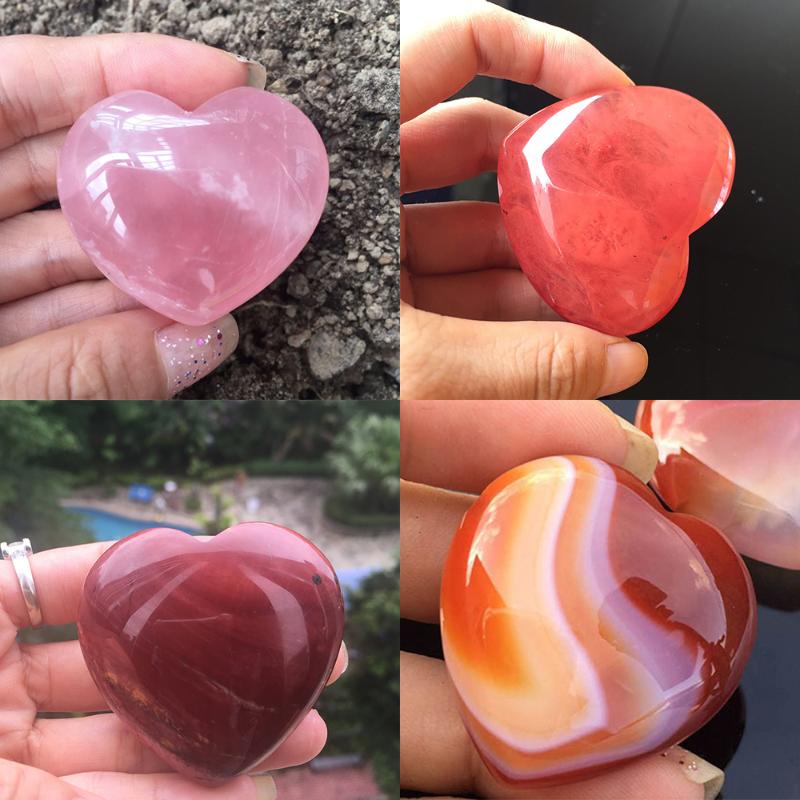

Gemstones Natural Rose Quartz Crystals Love Puffy Heart Shaped Carved Stone Love Healing Crystal Gemstone Decor Gift 2021