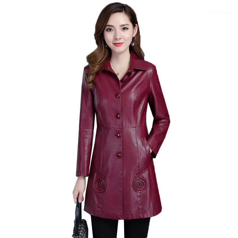

Women's Leather Jacket Autumn Winter Large size  & 6XL Add cotton Long Leather Coat Female Outerwear Fashion Outerwear PU A8771, Purple