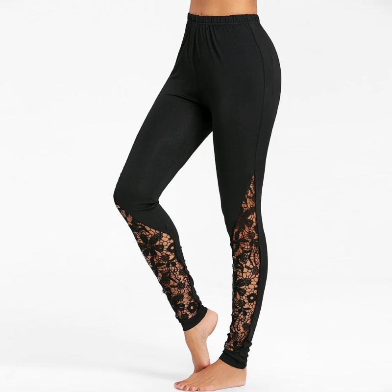 

Women Fashion Casual Lace Sexy Black Solid Strechy Elastic High Waist Pants Trousers Jogging High Quality Pants 2.201, Beige