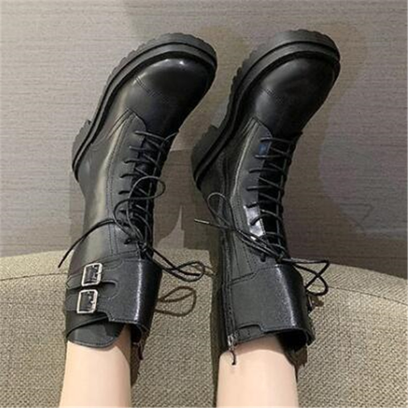 

New Spring 2021 Chunky Shoes Cross-fashion Ladies Mid-calf Women's Lasso-up High High-heeled Tube Medium Boots SJOG, Black