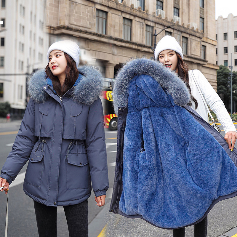 

Winter 2021 New Warm Long Jacket Hair Hoodie Kpop Style Streetwear Vintage GNUK, Army green.