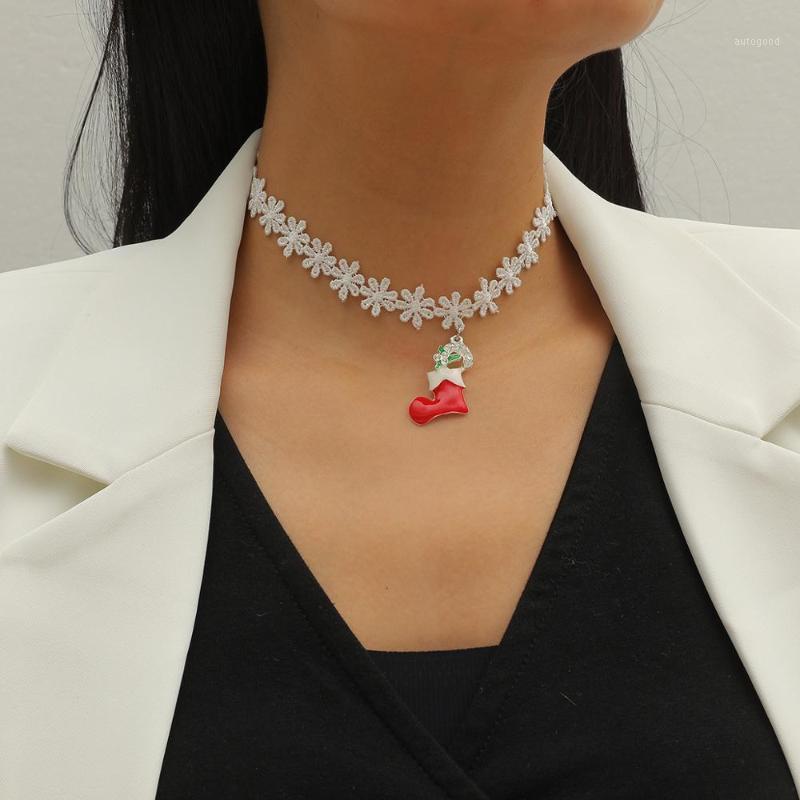 

Chokers Classic Merry Christmas Gift White Lace Black Velvet Necklace Pendants Lovely Stockings Jewelry For Women And Girl1