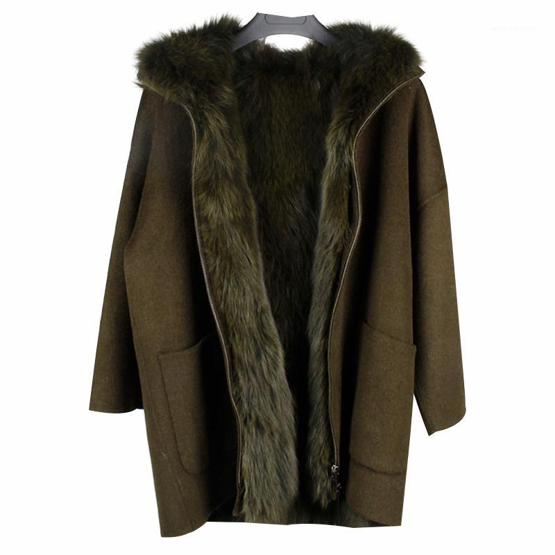 

2019 new detachable fur lining, full wool, double-faced fur coat, fashion coat1, Army green