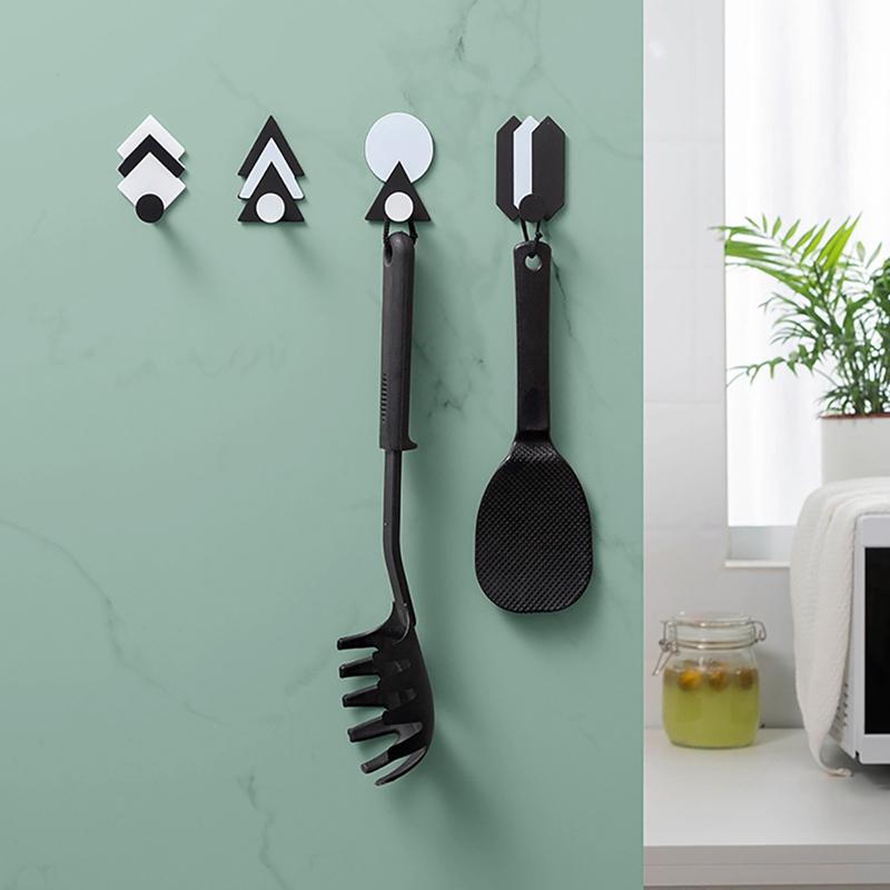 

Decorative Hooks Geometric Key Hanger Kitchen Bathroom Seamless Sticky Hanger Free Punch Door Iron Hook Home Decor Holder