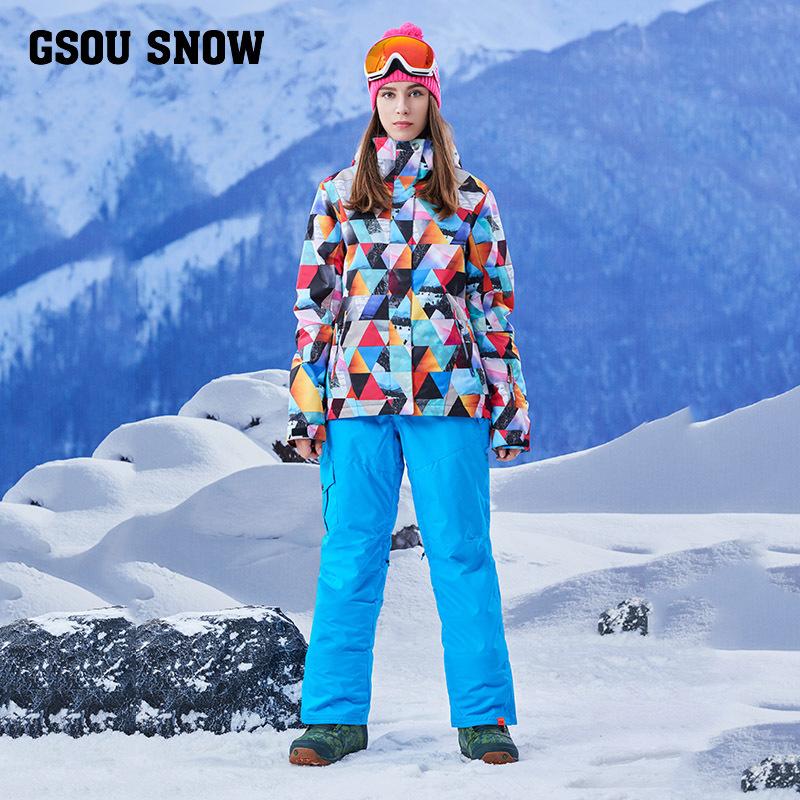 

Gsou Snow ski suit, women' suit, windproof, warm waterproof pants, women' straps, ski clothes, new products, One