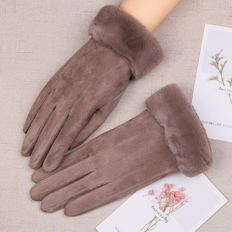 

Women Plus Thick Velvet Plush Wrist Simple Suede Leather Touch Screen Driving Gloves Winter Female Warm Sport Cycling Mitten I331
