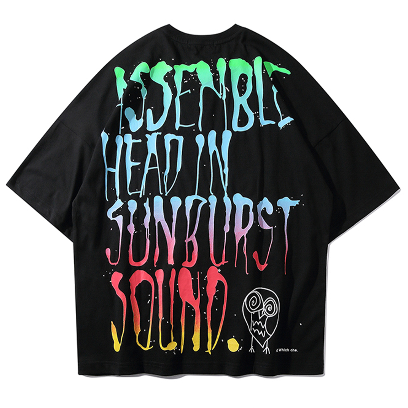 

2021 New Aelfric Eden Oil Paint Cartoon Graffiti Hip Hop t Men Streetwear Harajuku Loose Tees Shirt Summer Casual Cotton Tops 7gif, Black