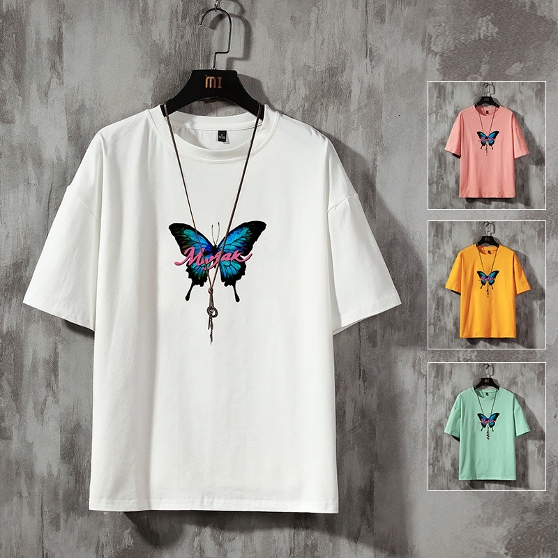 

2021 New Butterfly Print Hip Hop Skateboard T-shirts Cotton Harajuku Fashion High Street Top Tees Men Dzli, Gray