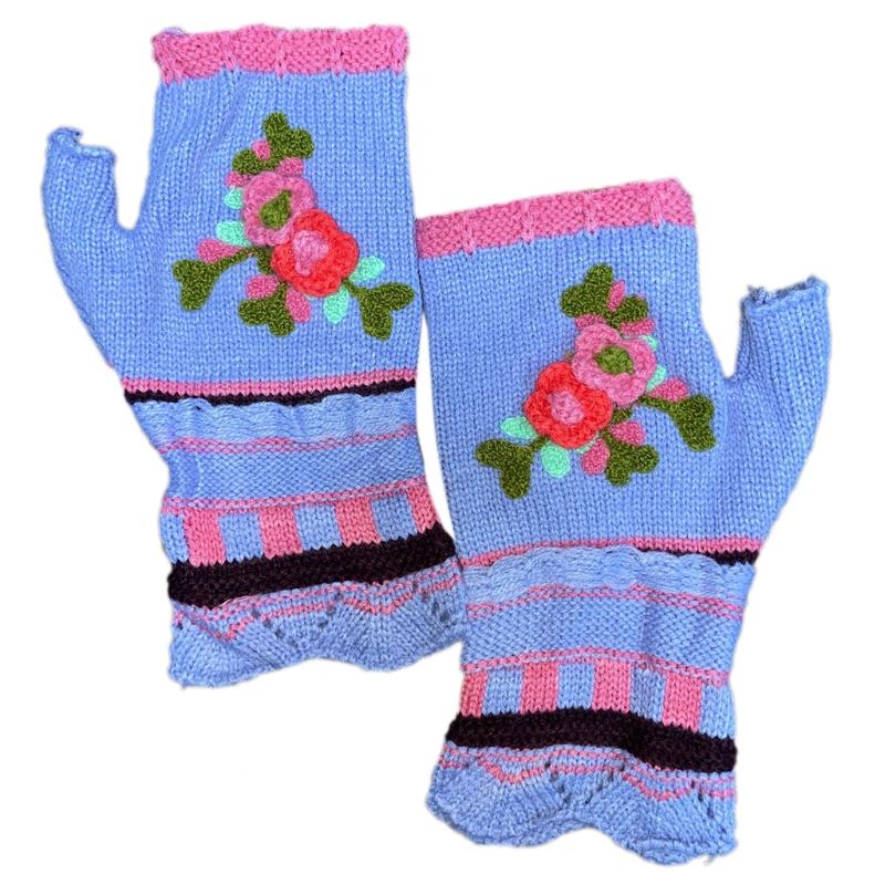 

Women Multicolor Jacquard Floral Fingerless Gloves Knitted Thumb Hole Mittens X5XA