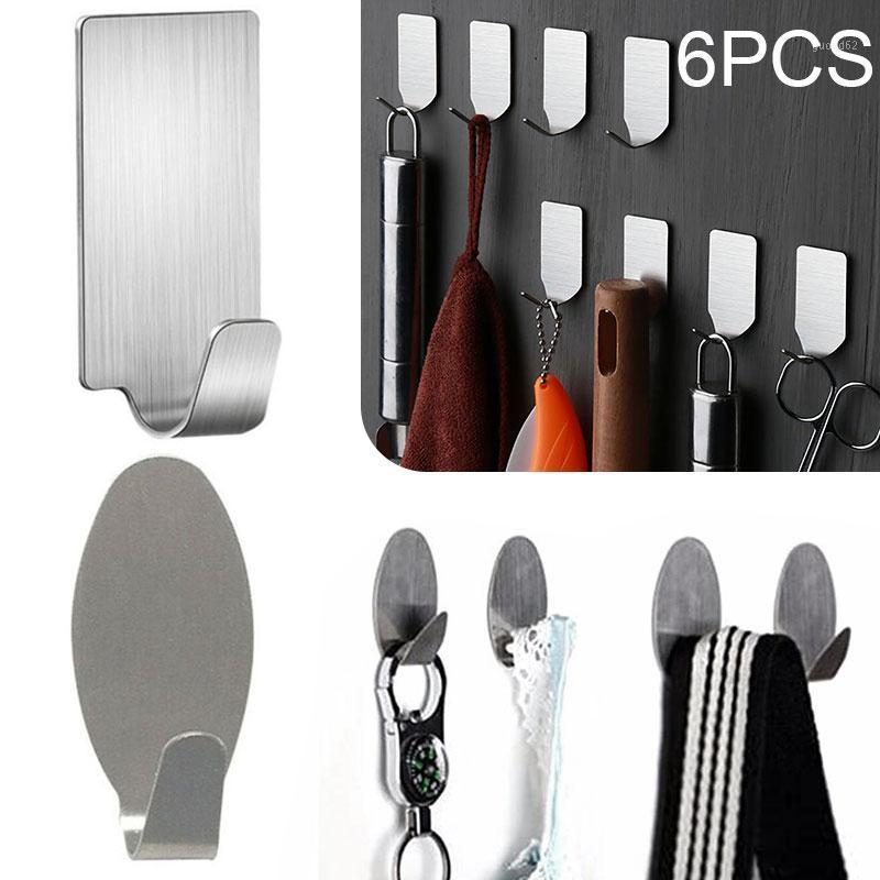 

6pcs Non-Marking Strong Metal Stainless Steel Sticking Hook Adhesive Hook Sticky Bathroom Kitchen Wall Square Ellipse1