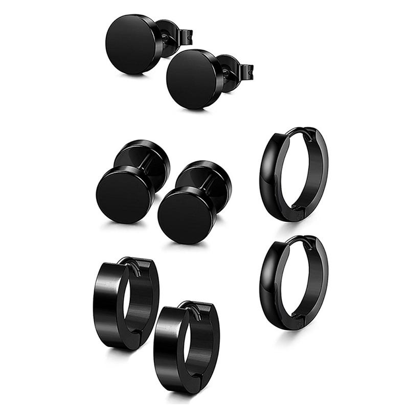 

1 Set 4 Pair Different Types Shape Unisex Black Color Stainless Steel Piercing Earring For Women Men Punk Gothic Barbell Earring