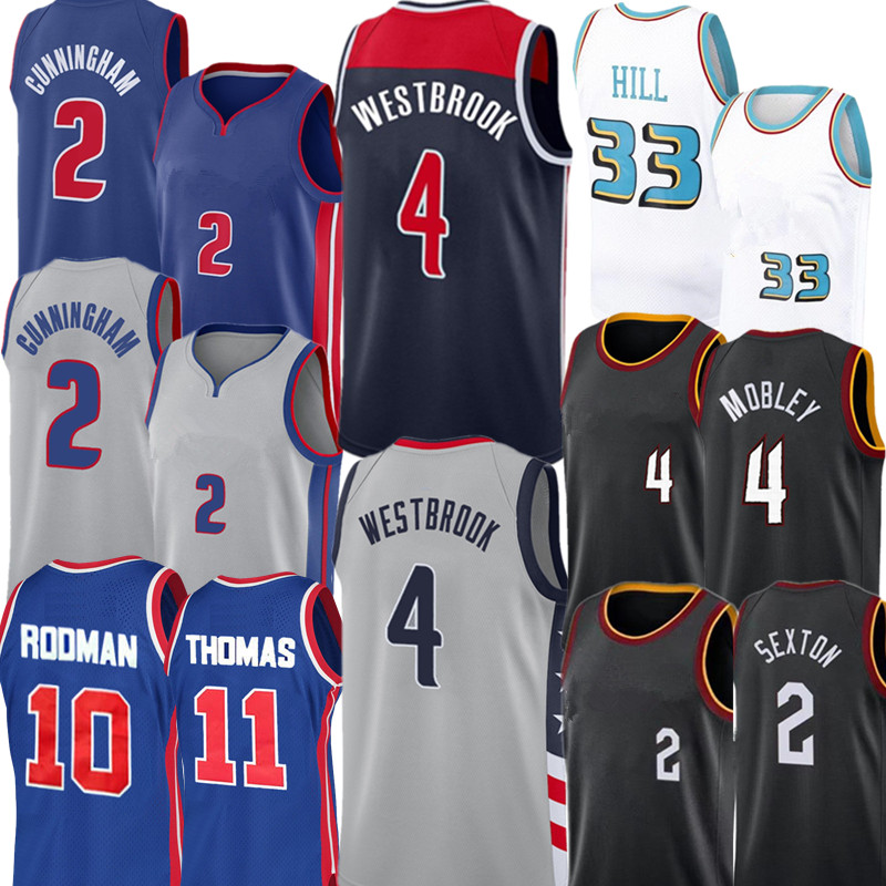 

2 Cade man Cunningham Jersey Grant 33 Hill Dennis 10 Rodman Basketball Jerseys Russell 4 Westbrook Evan # Mobley Collin 2 Sexton Jersey Embr, Black;red