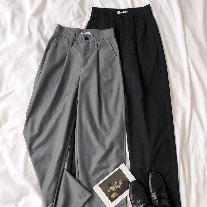 

Women' style pants high waist gray black wide leg super soft temperament long pants1