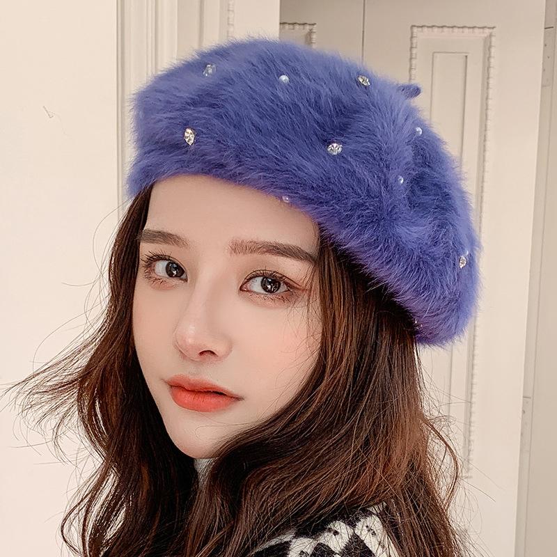 

HT3343 Berets Autumn Winter Hats for Women New Fashion French Beret Hat Ladies Fur Berets for Women Artist Painter Hat, Black