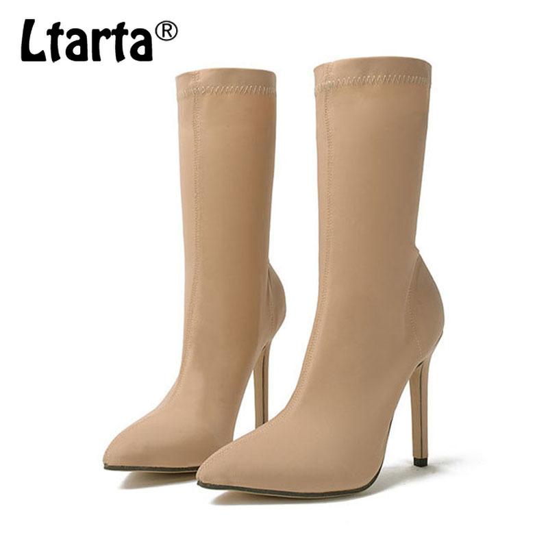 

LTARTA Autumn Winter Sexy Women Fashion Point Toe thin Heels High Heels Pointed Elastic Stiletto Socks Boots Women Boots CWF, Black