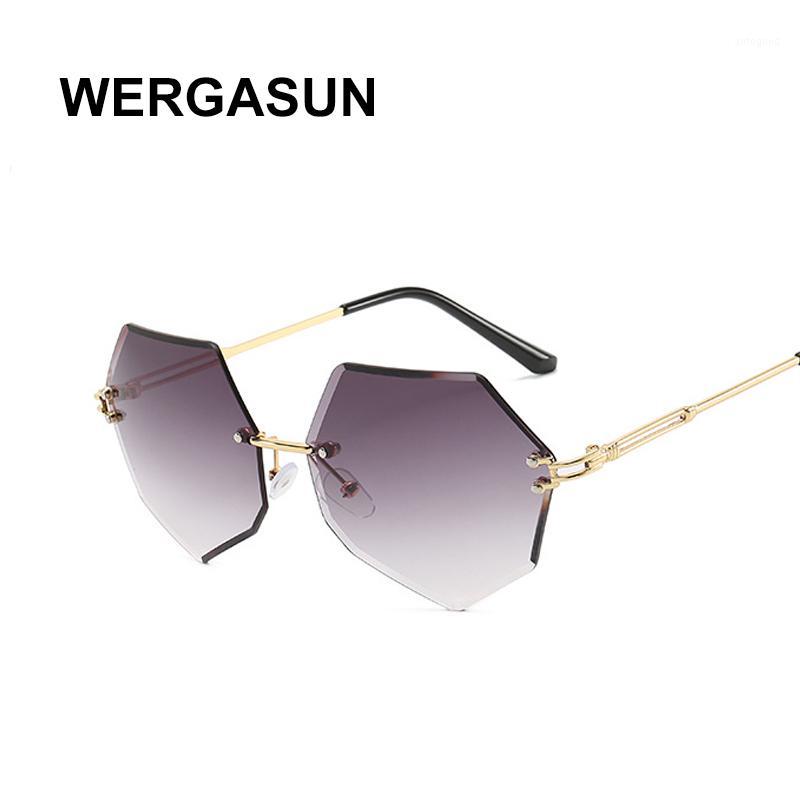 

Sunglasses WERGASUN Rimless Women Brand Designer Sun Glasses Shades Cutting Lens Ladies Frameless Metal Eyeglasses UV4001