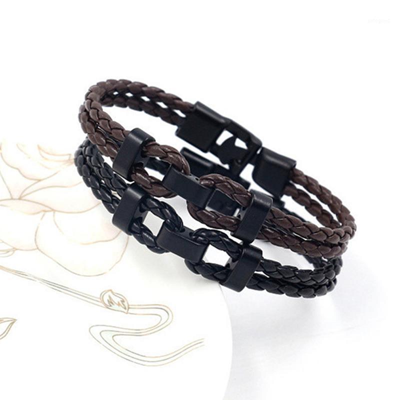 

Charm Bracelets Diy Hand-woven Fashion Jewelry Wrap Multilayer Pu Leather Vintage Braided Rope Wristband For Men Brown Black Bracelet1