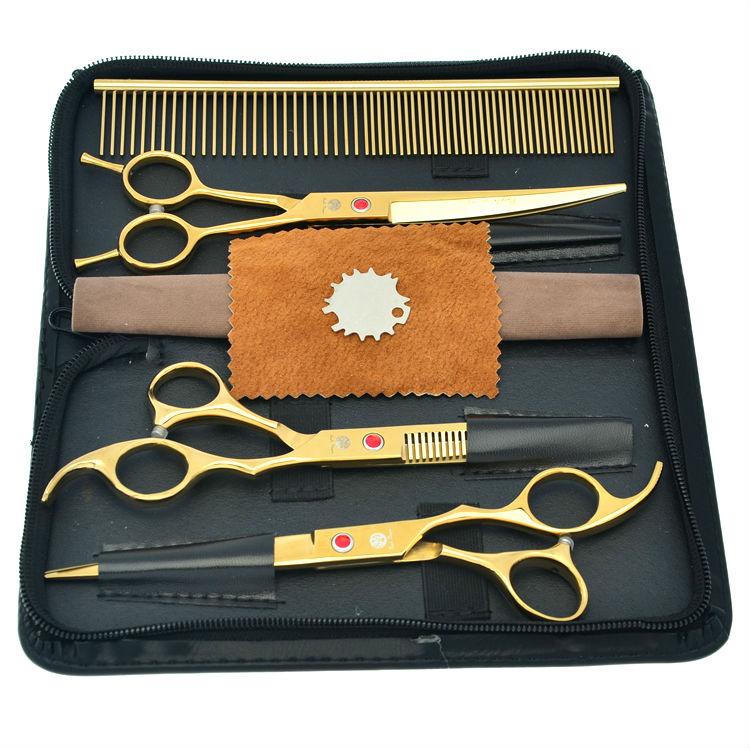 

7.0" Professional Pet Scissors Set with Comb Japan 440c Dog Cutting Scissors Dog Grooming Tesoura Animal Thinning Shears LZS0356