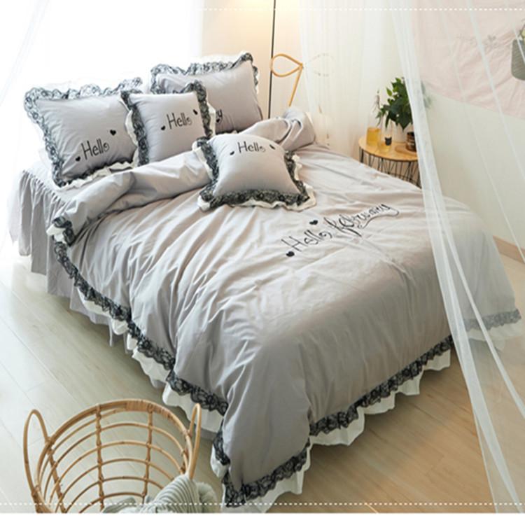 

Free shipping Princess bedding duvet cover set 3/4pcs  full queen king size Korean lace ruffles solid color bed skirt set