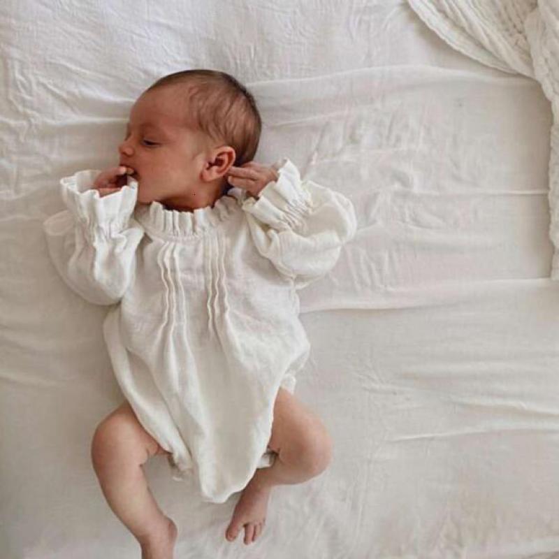 

2021 Facejoyous Autumn New Baby Boys Girls Long Sleeve Bodysuit Cotton Linen Loose Jumpsuit White Kids Clothes 0-24m 5qmi, Zxx22