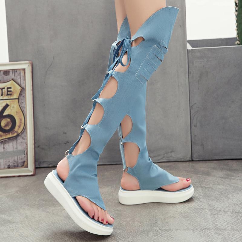 

Women Summer shoes Gladiator Hole Over Knee sandals Platform Lace Up Casual Shoes Peep Toe Pumps Sexy ladies zapatos de mujer1, Bu