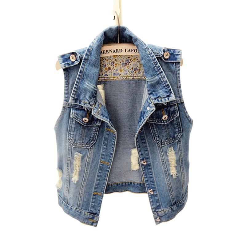 

Short Epaulet Hole Women' Sleeveless Jacket Summer Waistcoat Female Denim Vest Single-breasted Plus Size Jeans Coat 5XL 6XL, Light blue