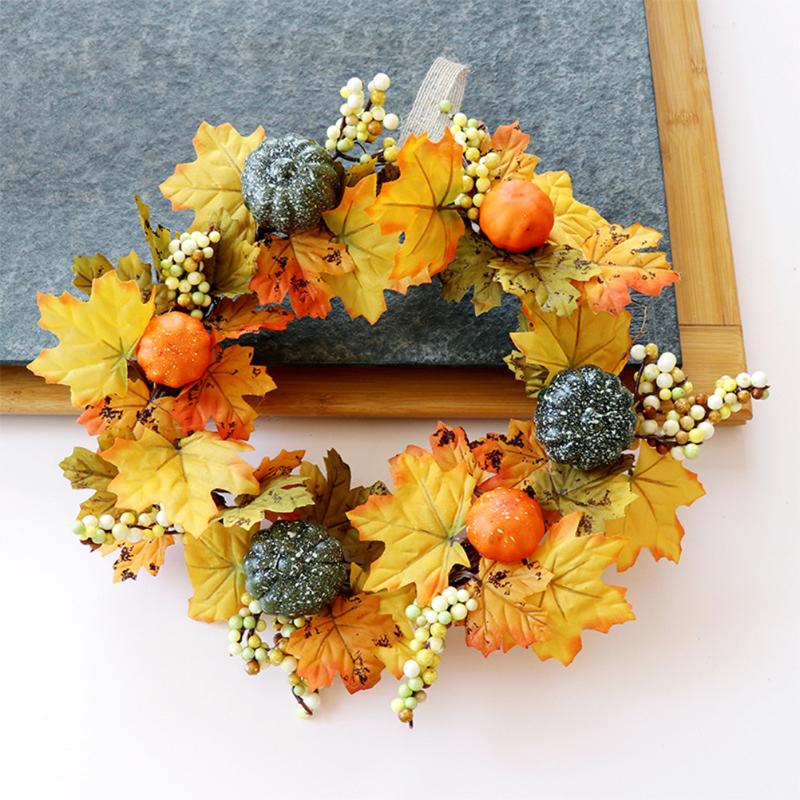 

2pcs Halloween Fall Wreath for Front Door Artificial Fall Wreath with Pumpkins and Berries Indoor Outdoor Decoration, 1pcs