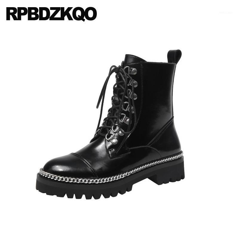 

black women ankle boots medium heel combat army high suede autumn metal designer shoes chunky lace up short round toe1, Black leather