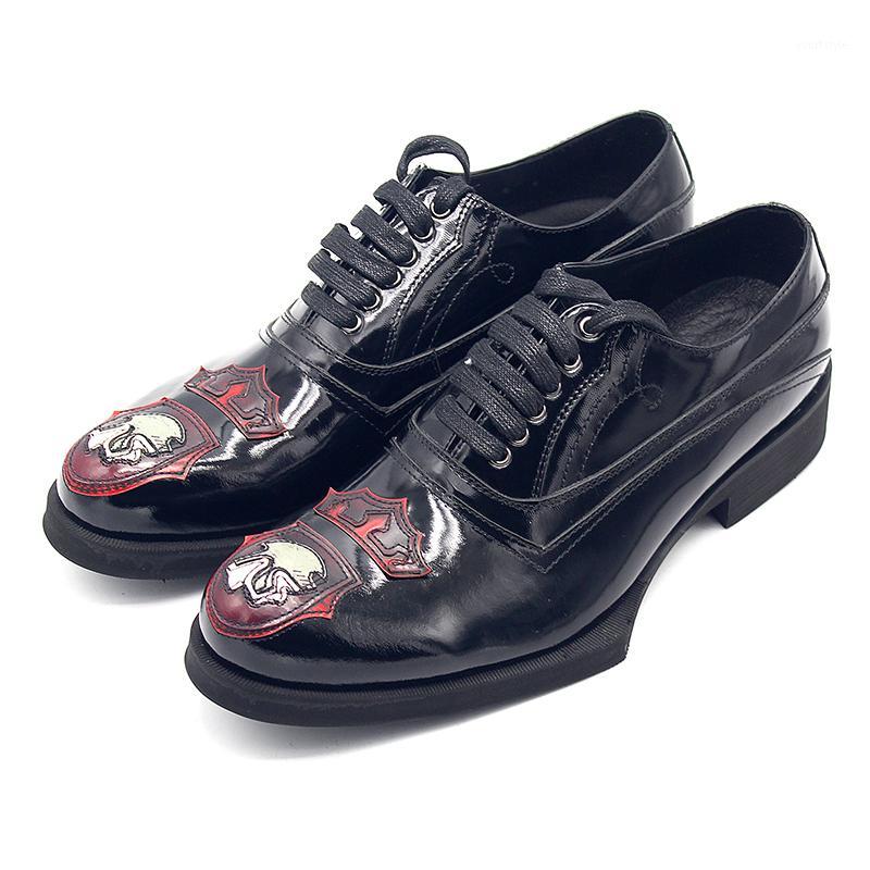 

Italy Handmade Mens Geometric Platform Formal Shoes Man Office Work Lace Up Oxfords Embroidery Natural Leather Red Dress Shoes1, Black