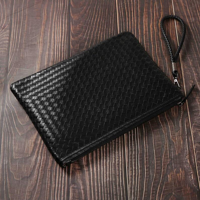 

Factory wholesale men handbag fashion hand-woven clutch envelope bag new large woven leather business package trend leather storage wallet