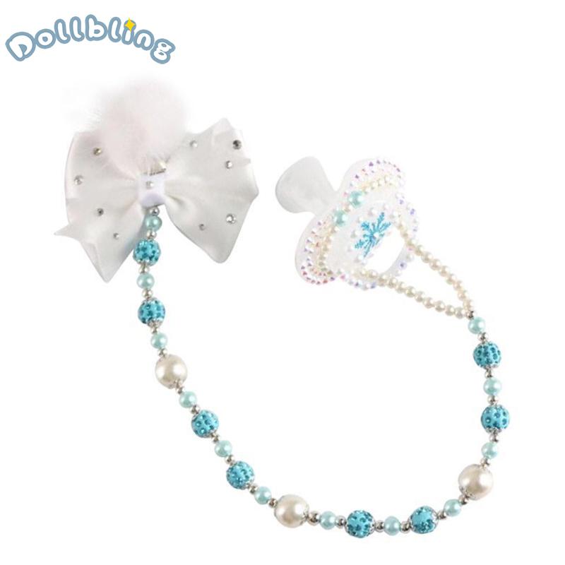 

Blue Glitter Pacifier Chain Luxury Rhinestones snowflake Pacifier Infants Teething Chain Baptism Newborn First Birthday Keepsake