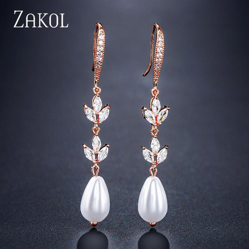 

ZAKOL Wedding Party Classic Water Drop Pearl Dangle Earrings for Women Elegant Crystal Earrings FSEP2400