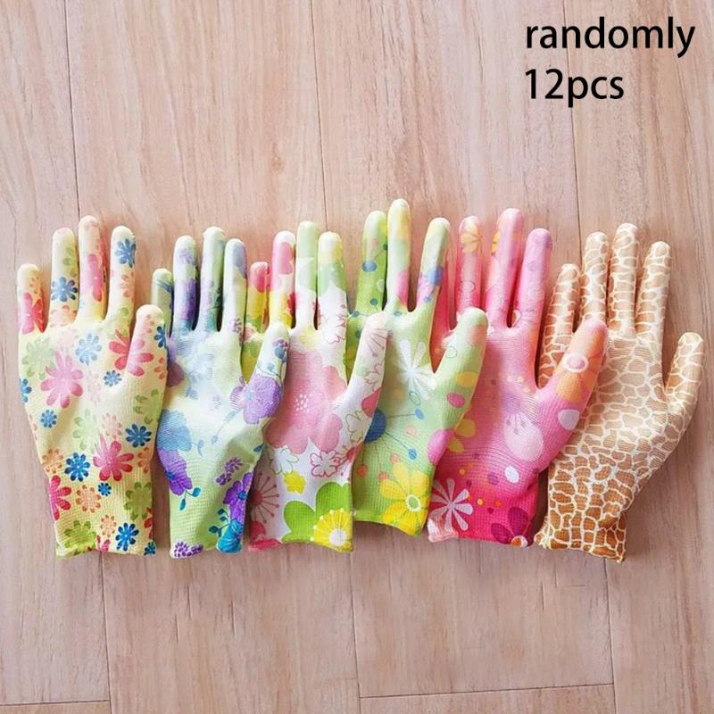

12pairs Soft Durable Work Outdoor Non Slip Printed Planting Hand Protecter Elastic PU Leather Gardening Gloves