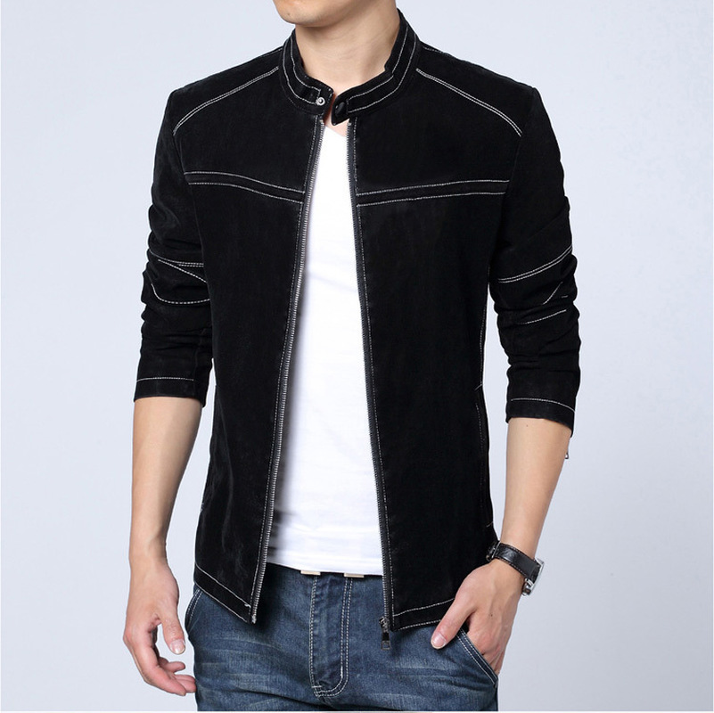 

2020 Brand Autumn Men's Jackets Frosted Casual Collar Leather Jacket for Male Slim Leather Jacket Outer Wear Clothing, Black