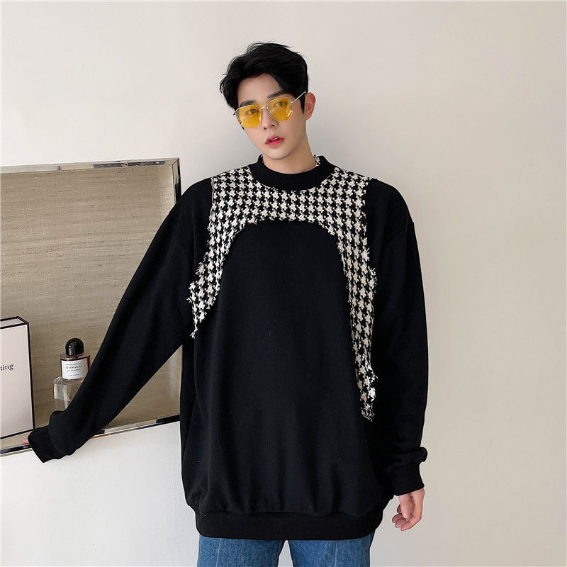 

2021 Primavera Installs Popular Tipo Personalidade Xadrez Contraste Emendamento Moletom Masculino Solto Hip-hop Lazer Casaco Camisola W9TX, Black