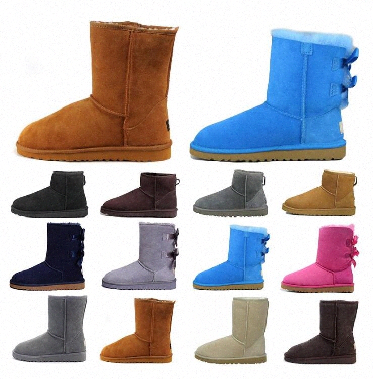 Australia New 2021 WGG chestnut half Ankle Boots for women girls Red Grey coffee Snow Boot Bailey Bowknot boot Warm Winter Shoes Eur 3 e5jL#