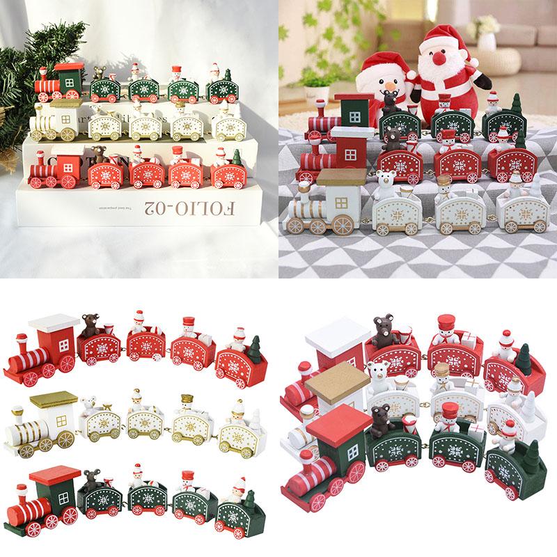 

Christmas Train Painted Wooden With Santa Bear Snowman Wood Ornament for Xmas Party Kids Favor Toy New Year Gift Home Decoration
