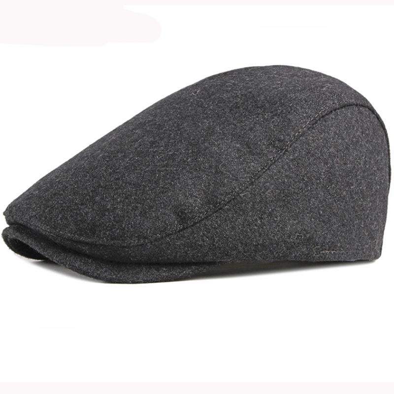 

HT2930 Beret Cap Autumn Winter Wool Hat Solid Artist Painter Hat Vintage Adjustable Women Men Berets Retro Ivy Newsboy Flat Cap, Black