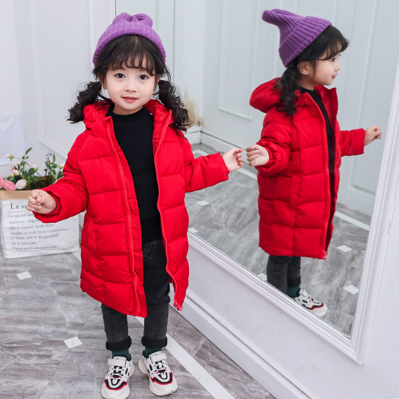 

Children's down cotton clothing kids New Winter Jacket Girls Coat Hooded Mid-Length Boys Clothes Thick coat Outerwear baby LJ286B, Black