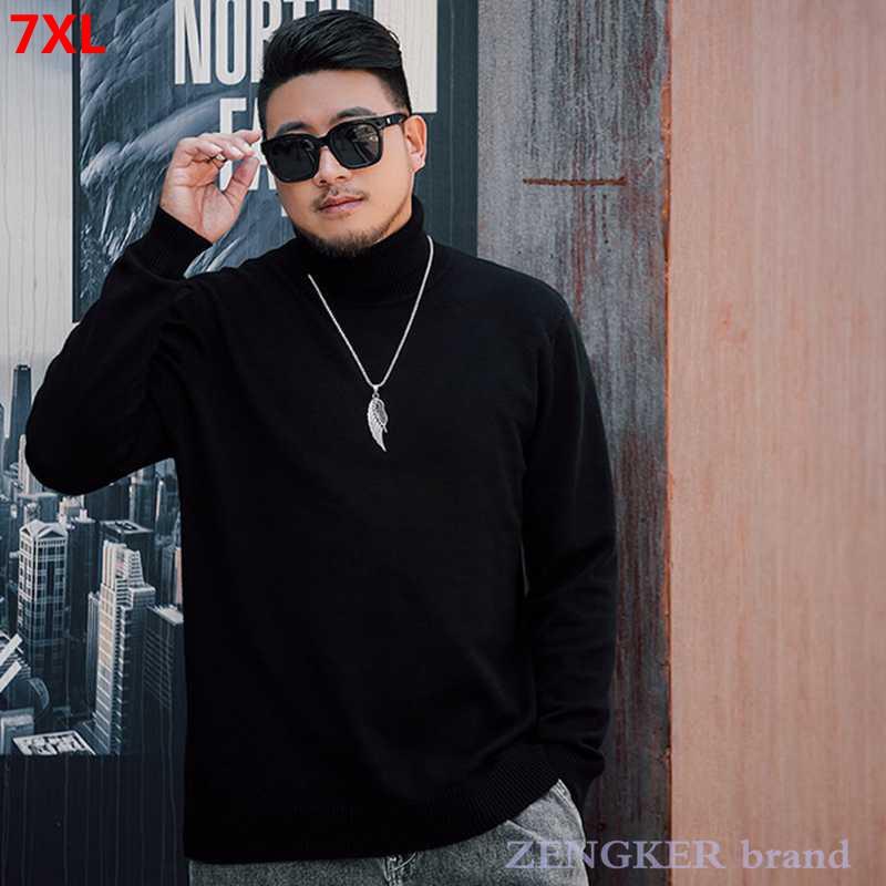 

Large size men's turtleneck sweater plus size warmth wide knit sweater black tide autumn winter bottoming shirt 7XL 6XL