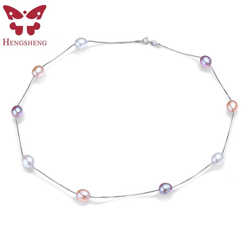 

HENGSHENG Natural Freshwater Pearl Necklace 925 Sterling Silver 45cm Chain Pearl Choker Fine Jewelry Wedding Gift For Women