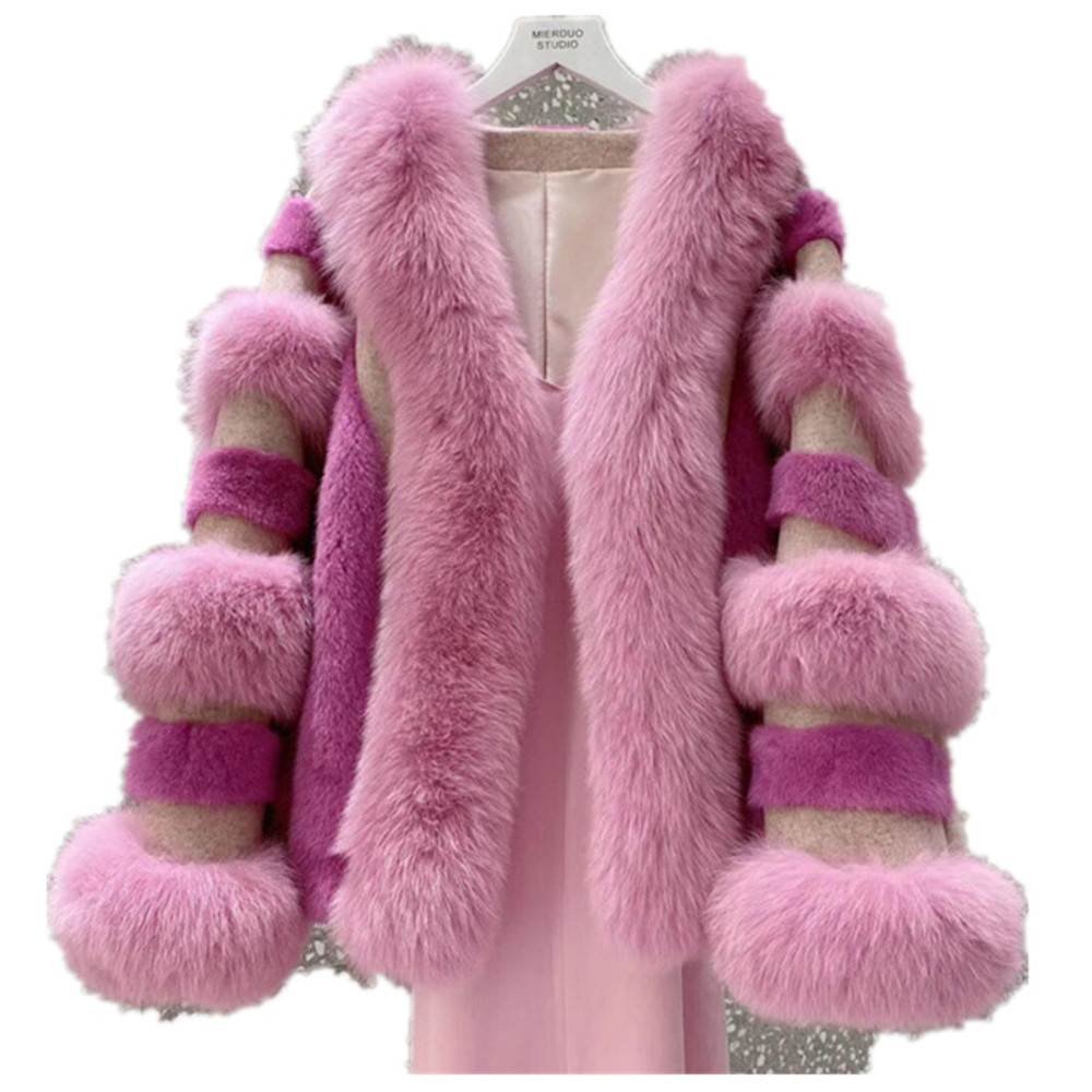 

2020 New 100% Natural women's outerwear coats Luxury Genuine Real Mink Fox Fur Jackets, Beige