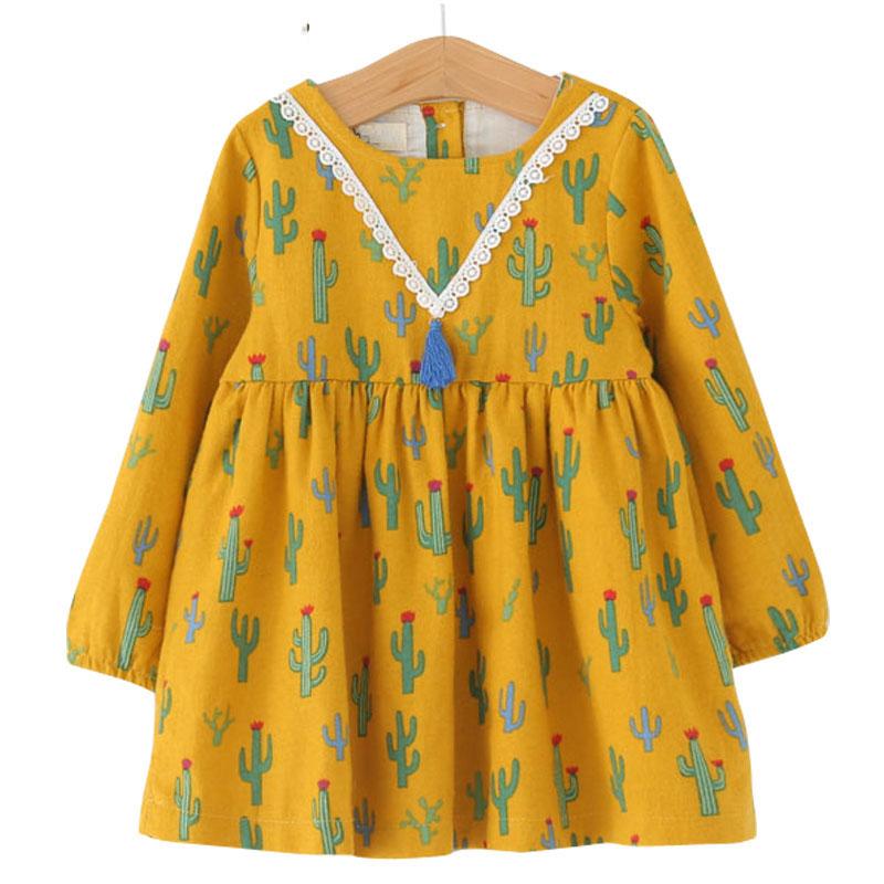 

Spring Baby Girls Clothes Printing Fringe Decoration Girls Dresses Autumn Pure Cotton Clothing For Kids Casual Dress, Blue