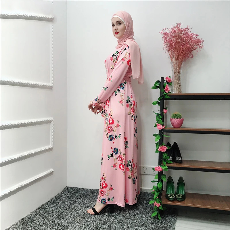 

Floral Abaya Robe Femme Dubai Islam Hijab Muslim Dress Caftan Marocain Kaftan Abayas For Women Ramadan Tesettur Elbise Clothing, Black;gray